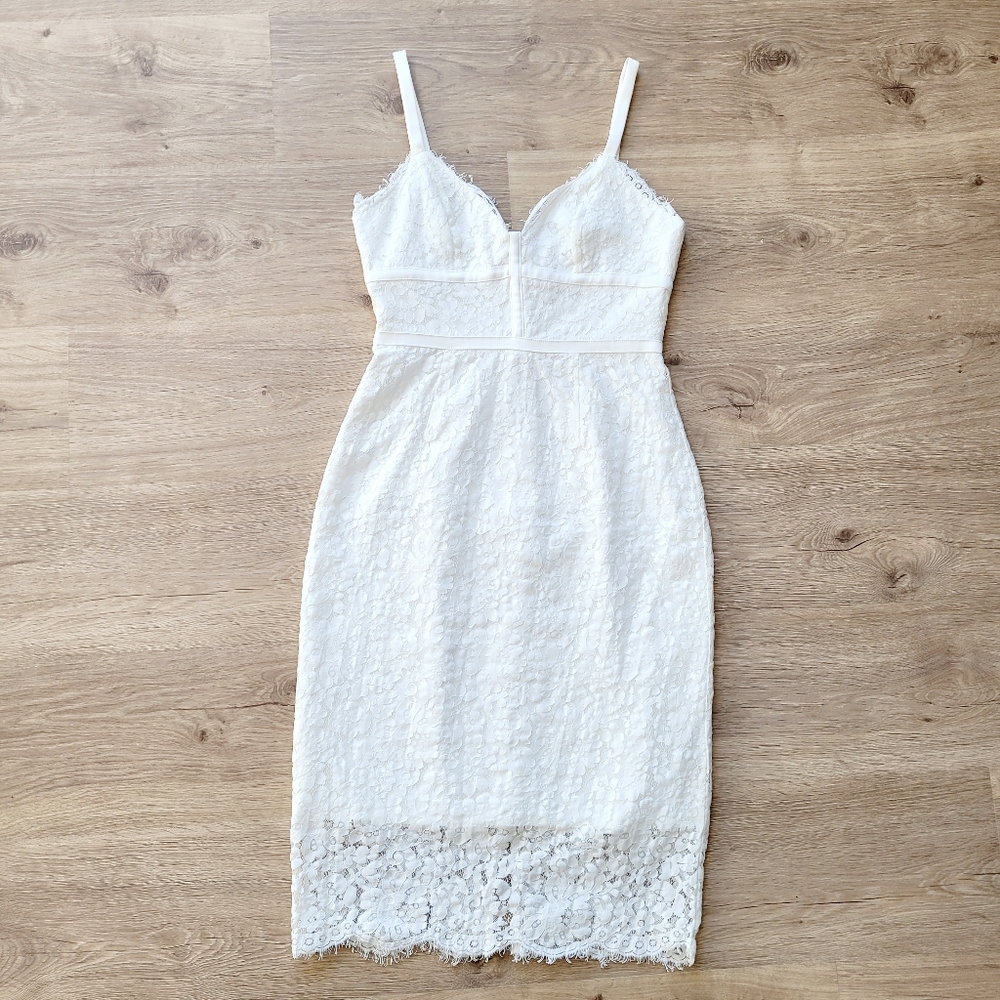Keepsake white lace dress w/ satin straps Med